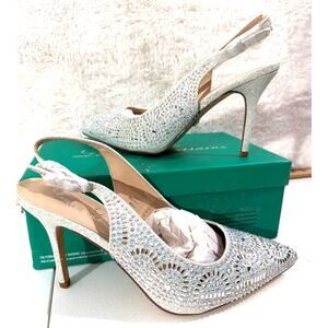 Lauren Lorraine Rachel Slingback Pumps Silver Womens Size 11 Rhinestone NIB